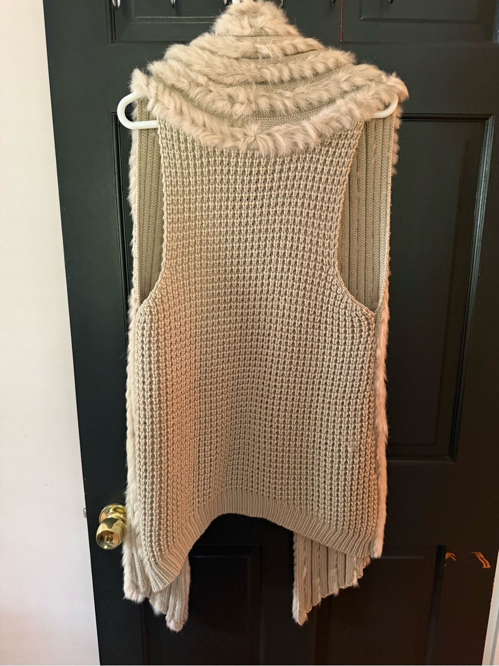 bagatelle Cream Faux Fur-Trim Open Front Knit Vest - Picture 5 of 5
